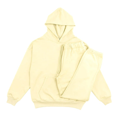 RIFLESSI Mens Womens Premium Heavyweight 100% French Terry Cotton 2 Piece Hoodie Pullover Jogger Sweatsuit Tracksuit Set (Buttermilk XL)