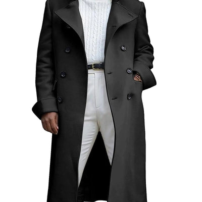 UANEO Mens Double Breasted Long Trench Coat Wool Blend Casual Pea Coats Jackets (Black-XXL)