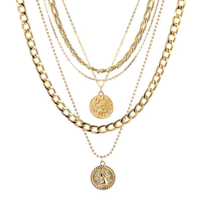 Collar de oro grueso INENIMARTJ para mujer Collar pirata dorado Collares de cadena de eslabones en capas doradas Gargantillas punk de los 80 y 90 Joyas piratas para mujer Disfraz de graduación (una moneda)