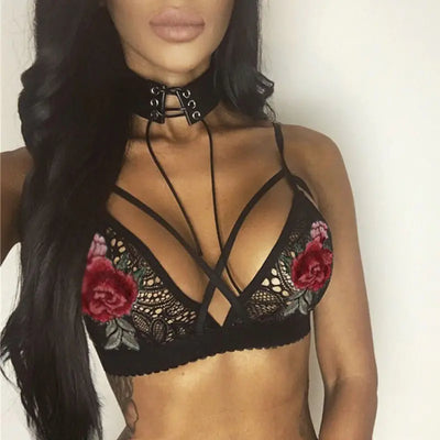 Soutien-gorge caraco en dentelle brodée