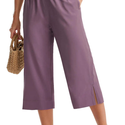 Libin Wide Leg Pants Woman Lightweight Capri Pants High Waisted Casual Lounge Travel Work Slacks with Pockets Loose Fit Hiking Walking Purple XL