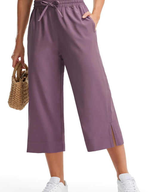 Cargar imagen en el visor de la galería, Libin Wide Leg Pants Mujer Pantalones Capri Ligeros Cintura Alta Casuales de Descanso Viaje Trabajo Pantalones Holgados con Bolsillos Ajuste Relajado Senderismo Caminar Morado XL
