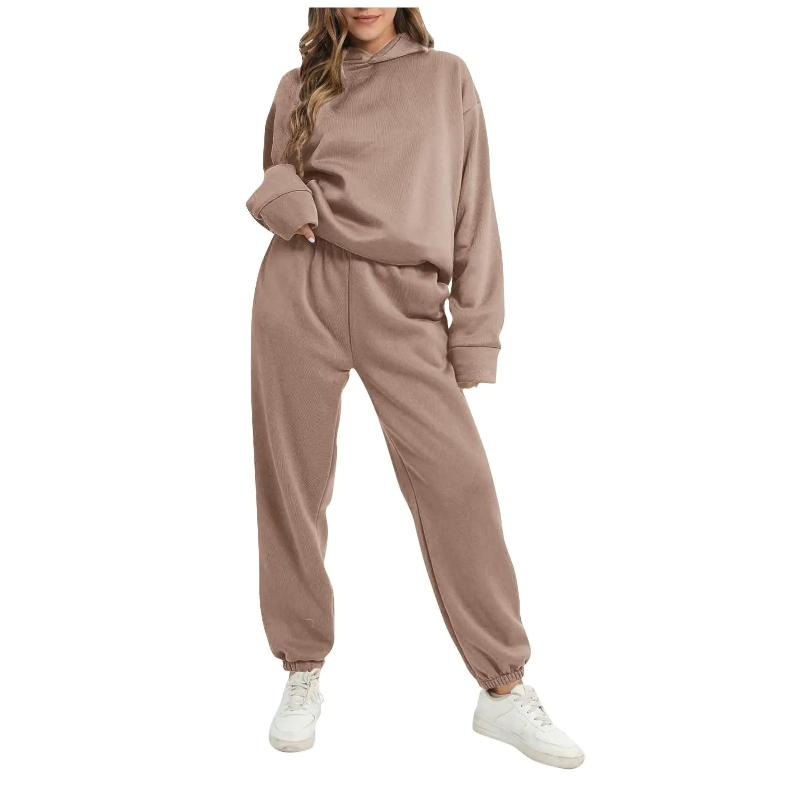 Sweatsuits for Women Two Piece Sets Plus Size Tops Essentials Hoodie With High Waisted Lounge Baggy Sweatpants Workout Sets Hiloday Outfits Oversized Sweatshirts Flowy Bottoms(c#CoffeeSmall)