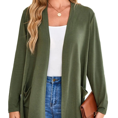 Yekaty Womens Long Sleeve Cardigan Sweaters Drape Front Open Lightweight Cardigan with Pocket Casual Dressy Green XL