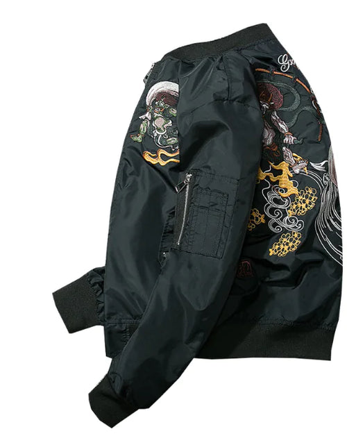 Cargar imagen en el visor de la galería, Chaqueta de piloto bordada y chaqueta de béisbol combinadas
