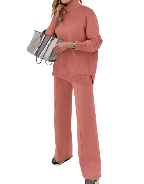 Load image into Gallery viewer, ANRABESS Womens 2 Piece Outfits Sweater Sets Loose Turtlenck Knit Pullover Top Wide Leg Pants 2024 Fall Lounge Sweatsuits Rust X-Large
