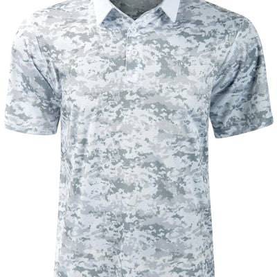 Derminpro Mens Camo Golf Polo Shirts Quick Dry Fit Stretch Short Sleeve Casual Moisture Wicking Top Tee White Camo XX-Large