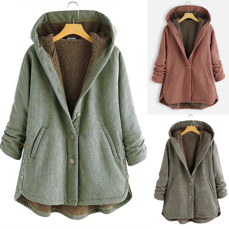 Veste à capuche unie et veste à carreaux