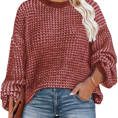 Eytino Womens Plus Size Sweaters Crewneck Lantern Sleeve Loose Knit Pullover Jumper TopsRed 2X