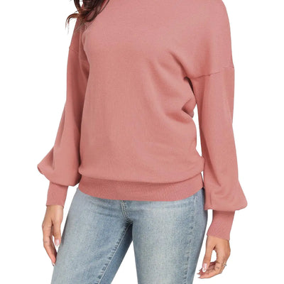 POSESHE Sudaderas Oversize para Mujer, Suéteres de Punto Casuales Elegantes de Cuello Redondo Acanalado, Color Rosa
