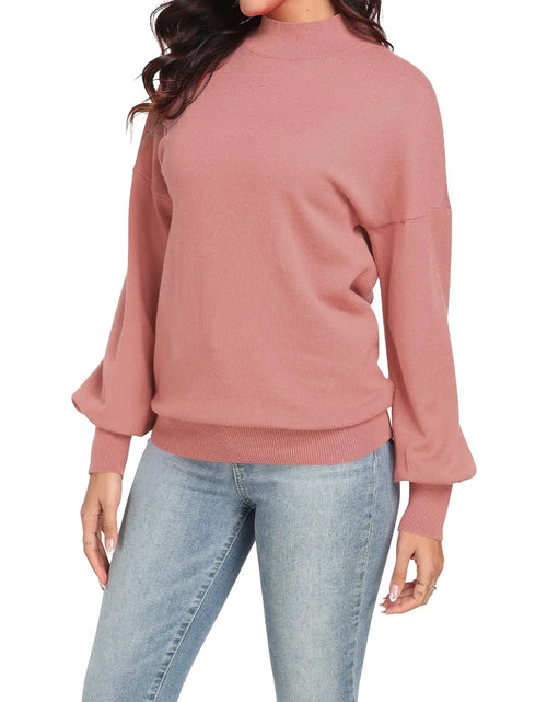 Cargar imagen en el visor de la galería, POSESHE Sudaderas Oversize para Mujer, Suéteres de Punto Casuales Elegantes de Cuello Redondo Acanalado, Color Rosa

