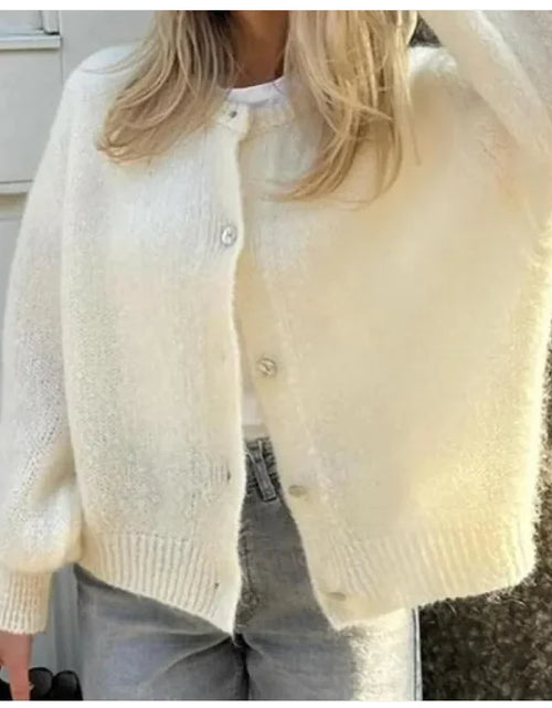 Load image into Gallery viewer, Solid Color Round Neck Single-breasted Cardigan Sweaters Coat
