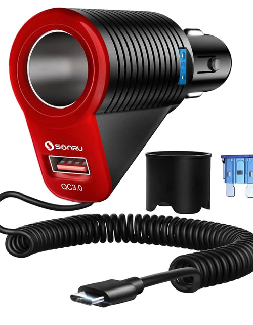 Charger l'image dans la visionneuse de galerie, Chargeur de voiture USB C 3 en 1 Adaptateur de chargeur de téléphone de voiture PD&amp;QC 3.0 avec câble en spirale USB C de 1,8 m 30 W avec adaptateur allume-cigare de voiture à charge rapide 120 W pour iPhone 16/15 Pro Max Plus Moto/LG/Android
