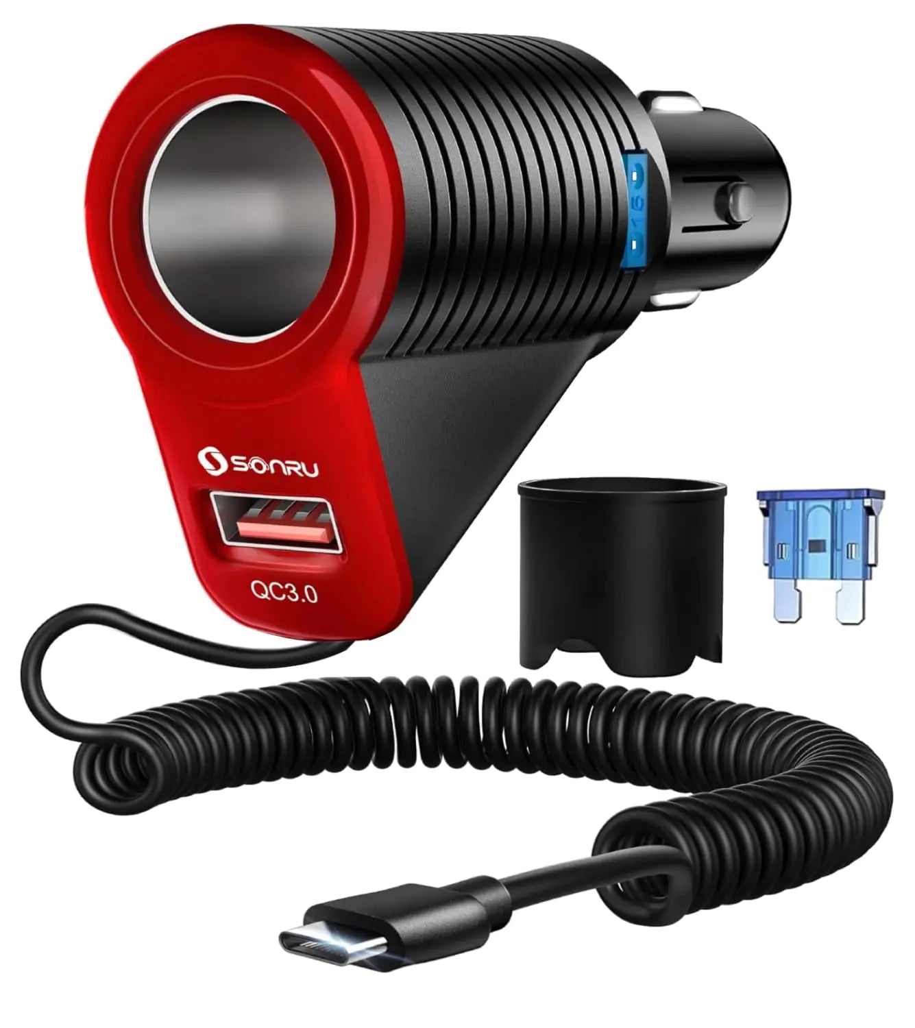 Chargeur de voiture USB C 3 en 1 Adaptateur de chargeur de téléphone de voiture PD&QC 3.0 avec câble en spirale USB C de 1,8 m 30 W avec adaptateur allume-cigare de voiture à charge rapide 120 W pour iPhone 16/15 Pro Max Plus Moto/LG/Android