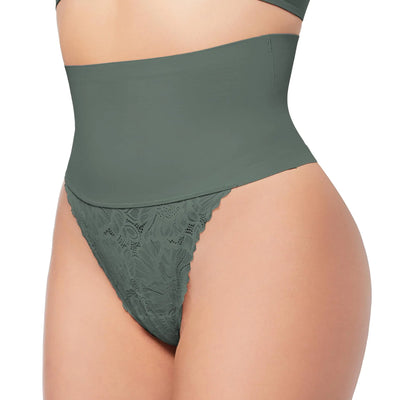 HBselect Tummy Control Thong Shapewear for Women Seamless Shaping Thong Panties with Lace Body Shaper Underwear Girdle Green
