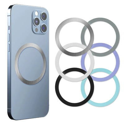 Cheukkee Adhesivo de Anillo Metálico Mag Ring Círculo Accesorio para Funda de Teléfono para Carga Inalámbrica Magnética Magsafe Paquete de 6 Compatible con Teléfonos iPhone Pixel (Negro+Blanco+Gris+Plata+Verde+Morado)