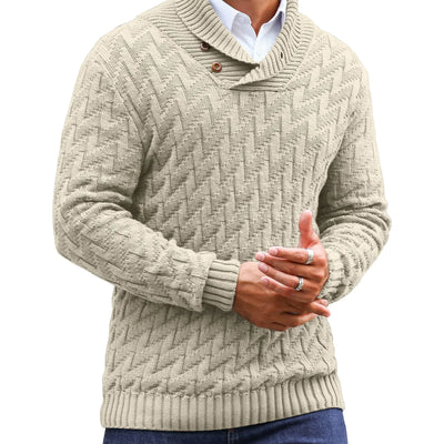 KAVIANA Mens Shawl Collar Pullover Sweater Casual Cable Knit Turtleneck Sweaters Khaki