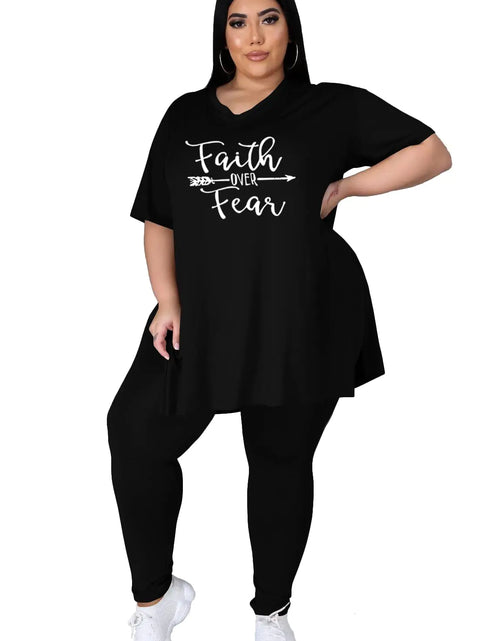 Load image into Gallery viewer, Tycorwd Womens Plus Size Two Piece Outfits Loungewear Sets Summer Oversized Tshirts Long Sweatpants Sweatsuits Sets Black5 1XL

