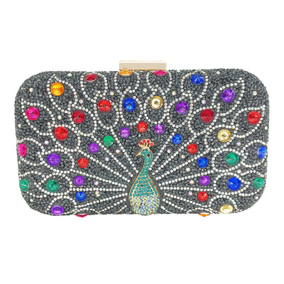 MAIRLOM Peacock Clutch Purses for Women Crystal Clutches Evening Bags Gemstone Clutch Purse for Wedding Party（Black Peacock Clutch）