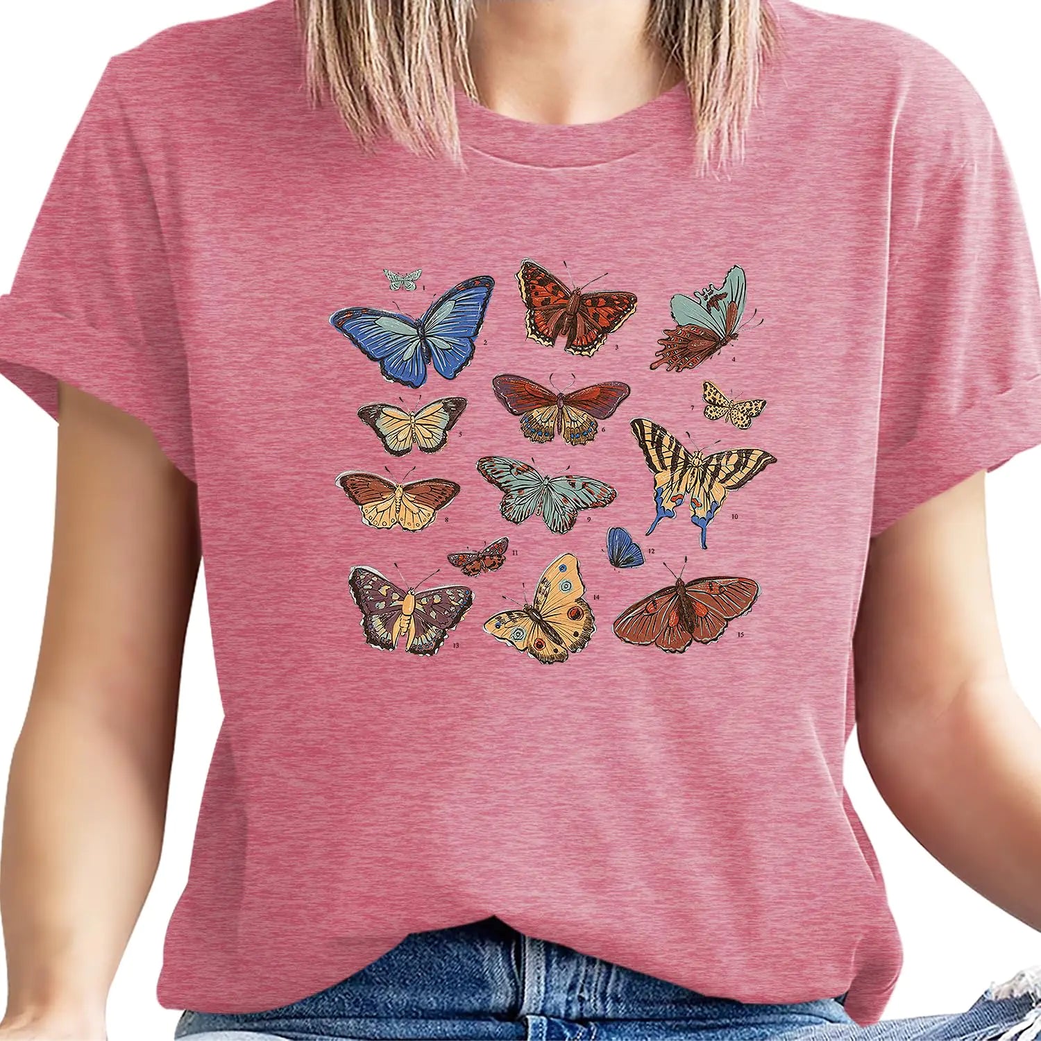 Butterfly Shirts for Women Printed T Shirt Vintage T Shirts Bohemian Wind Graphic Tees