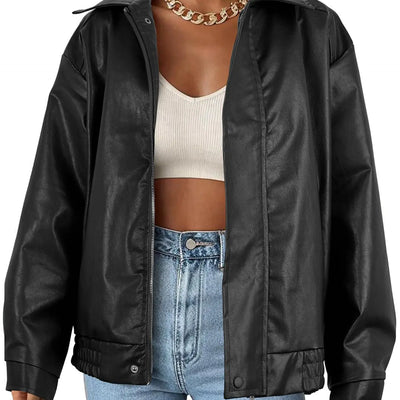 Womens Faux Leather Jacket Black Bomber Vintage Pleather Jacket Oversized Leather Blazer Motorcycle Jacket Biker Jacket Coat Black S