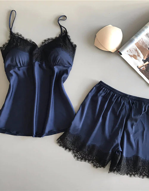 Load image into Gallery viewer, Women's Silken Nightwear Short Set
