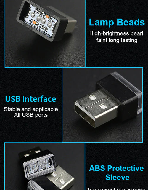 Cargar imagen en el visor de la galería, 3x Mini Luz LED Azul USB Interior de Coche Lámpara de Ambiente Neón Accesorios

