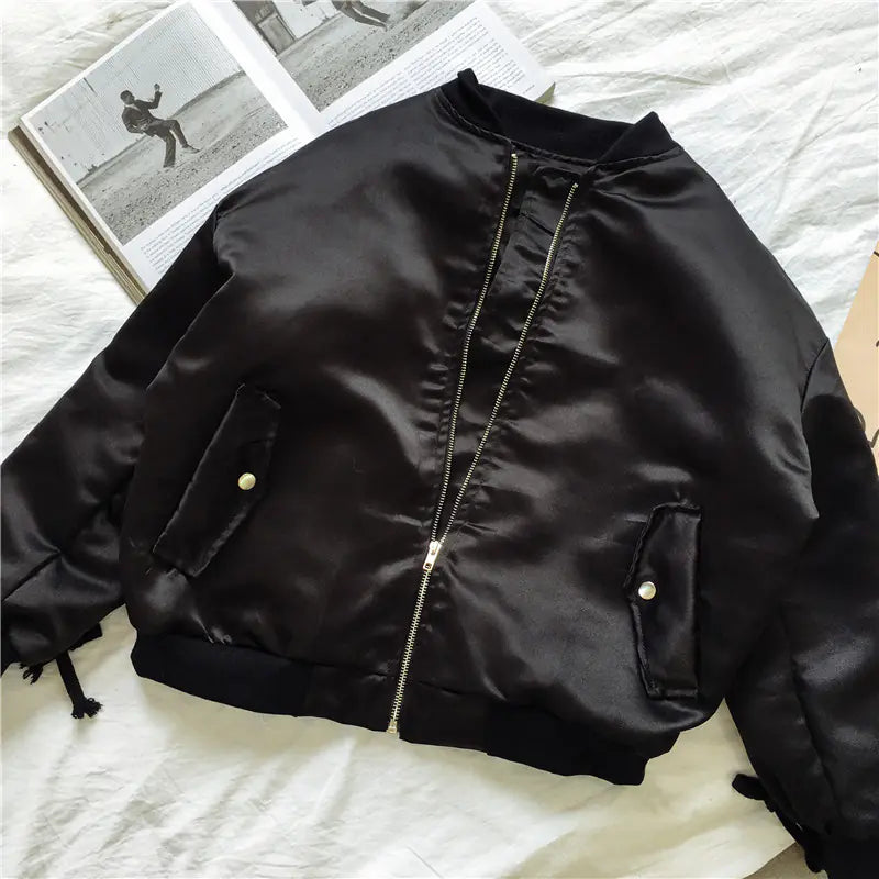 Blouson aviateur, Blouson de baseball, Manteau court ample pour étudiant