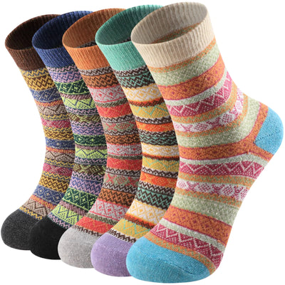 Chaussettes en laine Tavaleu pour femme – 5 paires de chaussettes en laine pour femme, chaussettes d'hiver, chaussettes chaudes en tricot de laine, douces, vintage, décontractées, mi-mollet