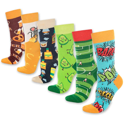 BAMBOOVEN Lot de 6 paires de chaussettes amusantes pour hommes et femmes – Chaussettes fantaisie colorées et respirantes en coton imprimé