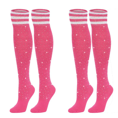 ANNTXL Womans Rhinestone Over Knee High Socks Stripe Knit Stockings Leg Warmers for Christmas Valentines day Events