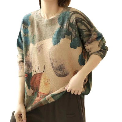 TBUS Womens Graphic Sweater Graphic Pullover Sweaters for Women Oversized Pullover for Women Plus Size Sweater (04S)