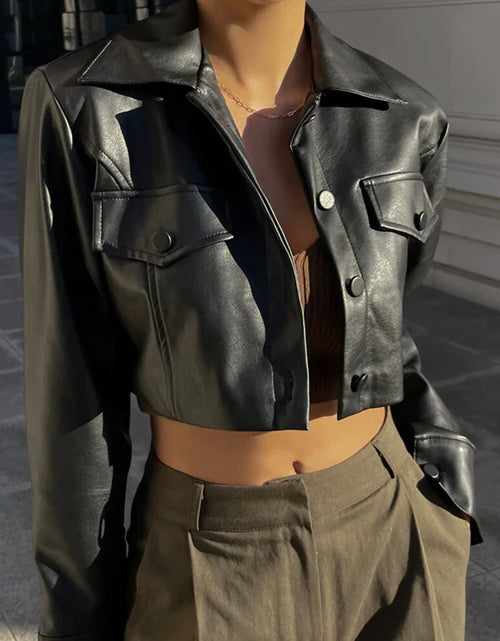 Load image into Gallery viewer, Leather Cropped Jacket
