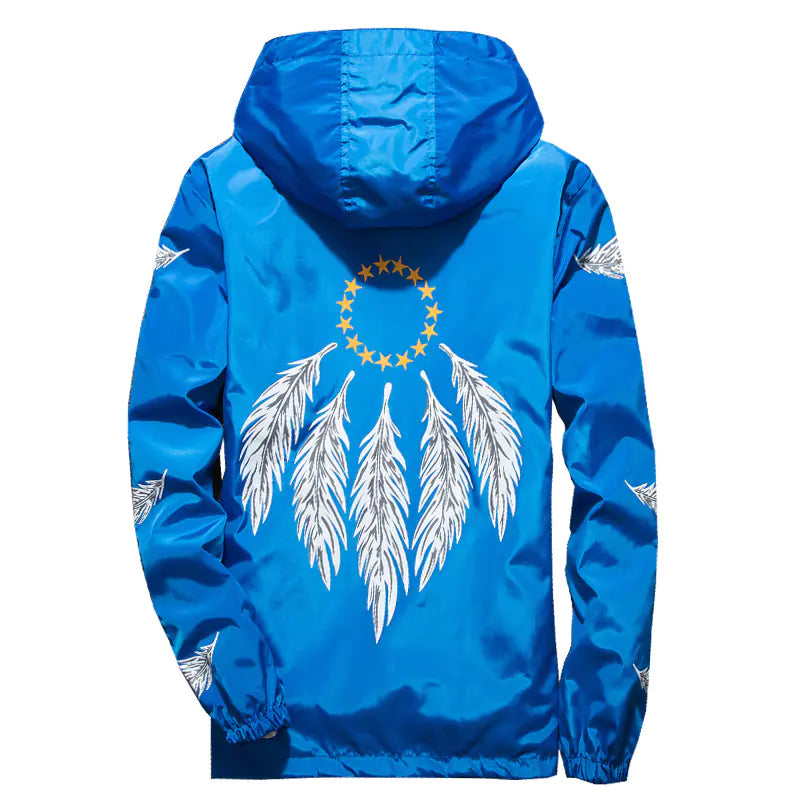 Hooded Jacket with Feather Print Plus Size Jacket