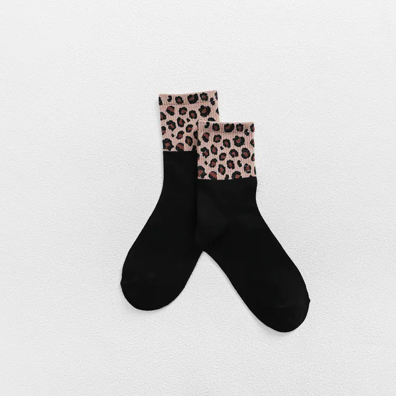 Leopard-Print Cotton Stockings for Women