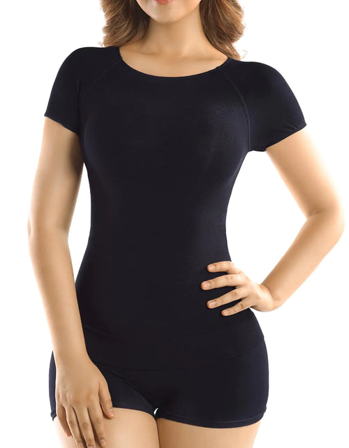 Load image into Gallery viewer, +MD Womens Seamless T-Shirt Scoop Neck Short Sleeve Comfort Light Control Shapewear Undershirt Pyjamas
