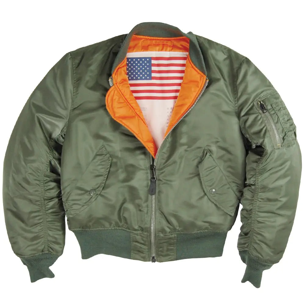Alpha Industries MA-1 Blood Chit Bomber Flight Jacket - Fighter Pilot Flight Jacket - Sage S