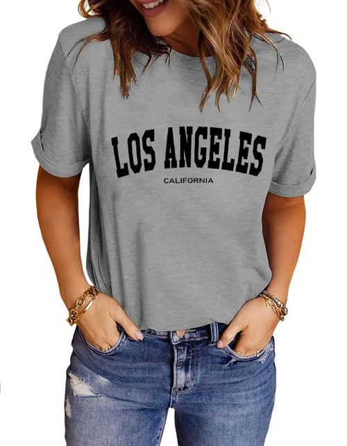 Load image into Gallery viewer, LINDOCITA Womens Los Angeles Graphic Tee Shirts Summer Trendy Cute Short Sleeve T-Shirts for Women Teen Girls Grey XL
