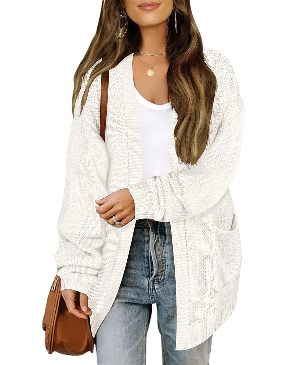 Cárdigan de punto TIYOMI para mujer, talla grande, suéter 3X, cárdigan blanco con botones, cárdigan grueso con bolsillo, manga farol, ropa exterior casual, suéteres de otoño e invierno 3XL 22W 24W
