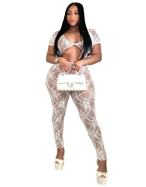 Load image into Gallery viewer, Women&#39;s Sexy Lace Sleeve Cropped Jumpsuit Trousers
