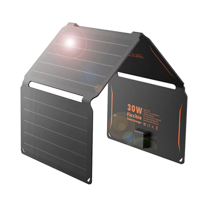 Cargadores de panel solar portátil FlexSolar 30W QC3.0 18W USB-A USB-C Salida Paneles ETFE pequeños plegables de emergencia IP67 Impermeable para acampar, mochilear, hacer senderismo, para teléfonos móviles, baterías externas, linternas