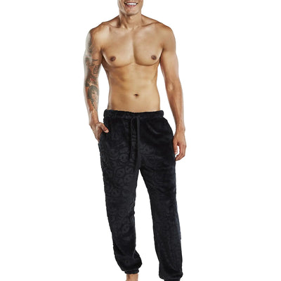 JOE BOXER Tonal Smiley Print Plush Pajama Pants Mens Joggers Mens Lounge Pants with Pockets (Black 2X-Large)