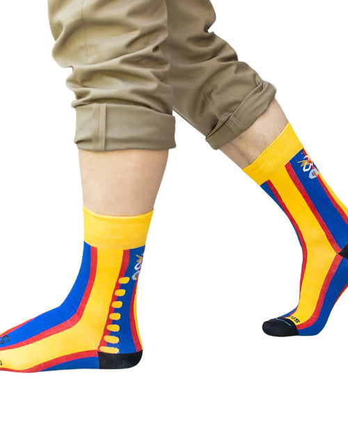 Load image into Gallery viewer, Sock Religious Swiss Guard Pope Bodyguard Navy Blue and Yellow Mens and Womens One Size Fits Most Polyester Blend Catholic Inspirational Fun Crew Socks Adult
