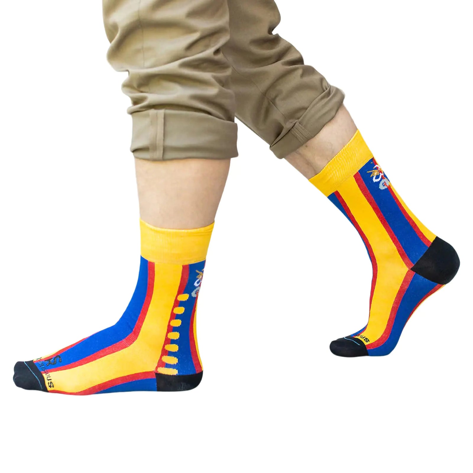 Sock Religious Swiss Guard Pope Bodyguard Navy Blue and Yellow Mens and Womens One Size Fits Most Polyester Blend Catholic Inspirational Fun Crew Socks Adult