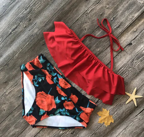 High-Waisted Ruffle Plus Size Bikini Swimwear
