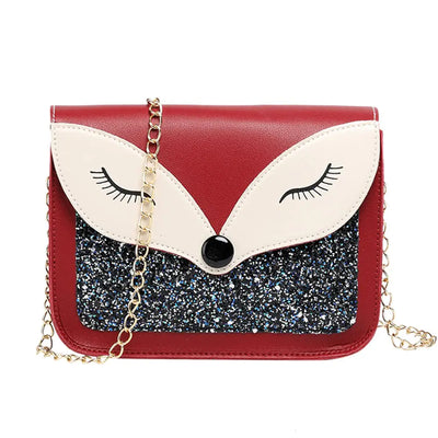 Little Girl Purse Cute Fox Sequins Leather Crossbody Bag Small Purse Shoulder Bag for Girls Gift (Red)
