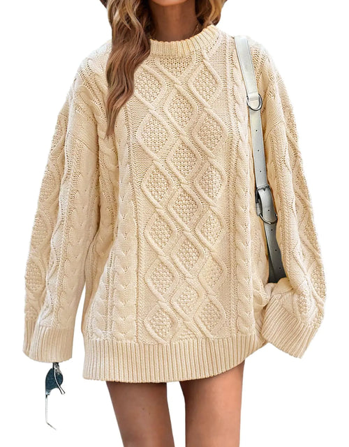 Charger l'image dans la visionneuse de galerie, Saodimallsu Pulls oversize en tricot torsadé épais à col rond et manches longues pour femme - Abricot
