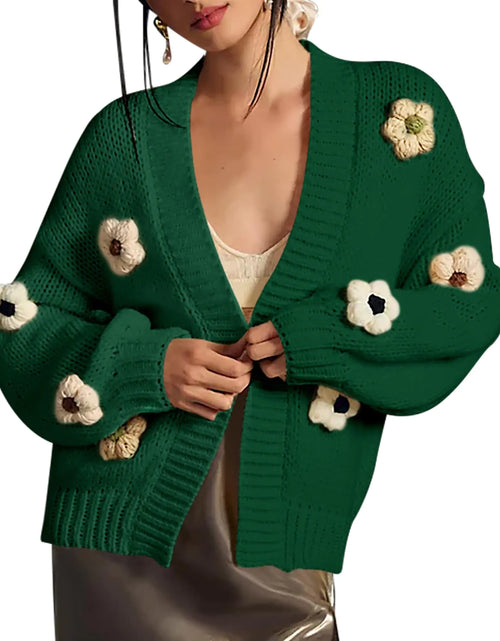 Load image into Gallery viewer, Cakulo Womens 2024 Cardigan Sweaters Fall Oversized Chunky 3D Flower Open Front Knit Cardigans Trendy Dark Green S

