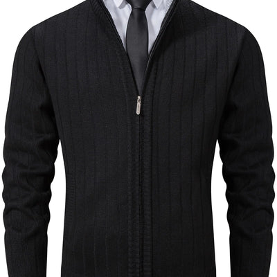 Vcansion Mens Casual Long Sleeve Full Zip Stand Collar Warm Knitted Cardigan Sweaters Black US XL