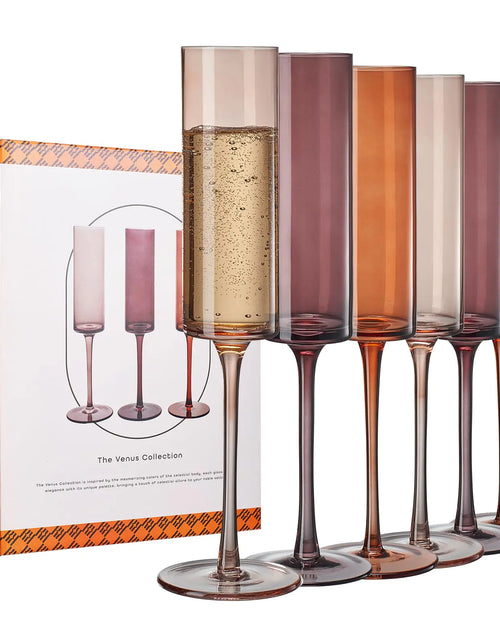 Load image into Gallery viewer, Khen Venus Glasses Luxury Glassware - Set of 6 - Everyday Winter Gift Her Mom Wife Girlfriend Special Celebrations Drinkware Textured Glass Brown Style Amber Colored -Champagne Flute 6oz

